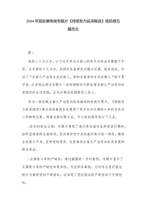 2024年观反腐电视专题片《持续发力纵深推进》观后感五篇范文.docx