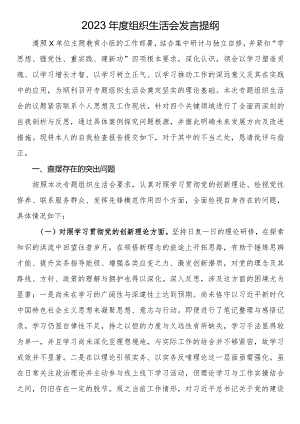 2023年度主题教育组织生活会发言提纲.docx