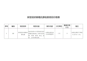 新型冠状病毒抗原检测项目价格表.docx