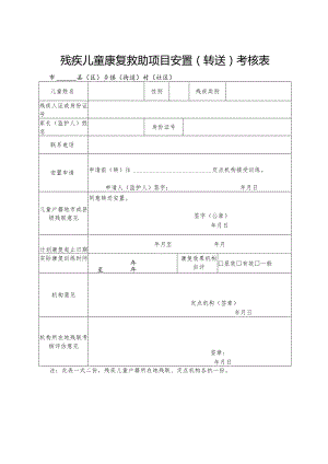 残疾儿童康复救助项目安置转送考核表.docx