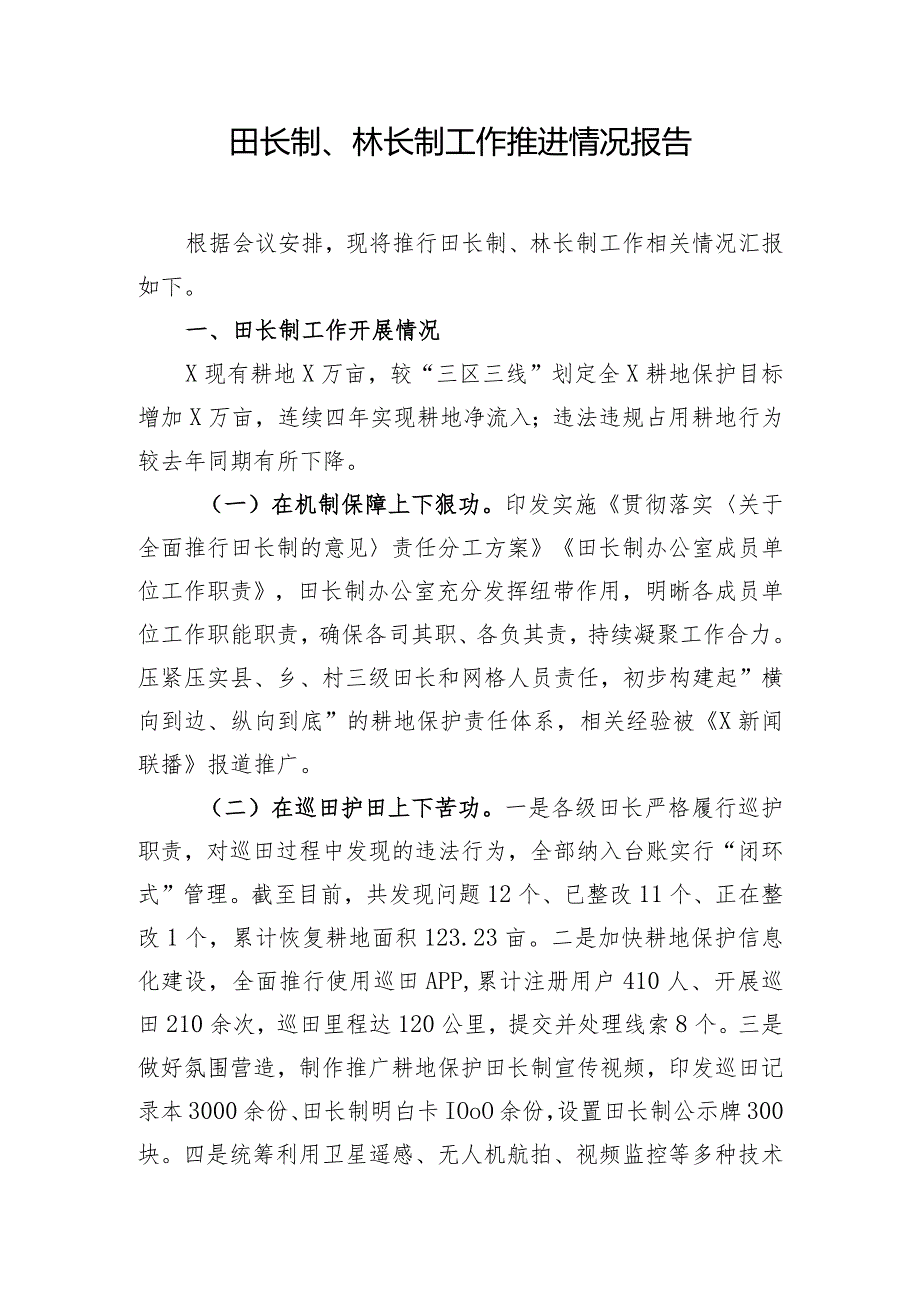 田长制、林长制工作推进情况报告.docx_第1页