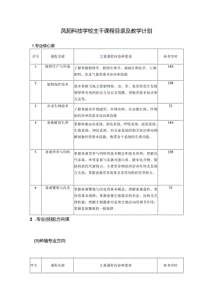 凤阳科技学校主干课程目录及教学计划.docx