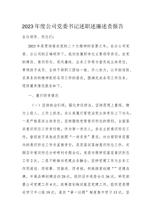 2023年度公司党委书记述职述廉述责报告.docx