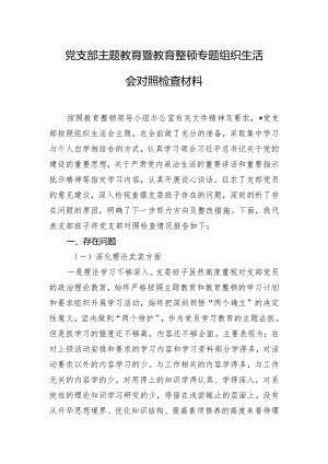 党支部主题教育暨教育整顿专题组织生活会对照检查材料.docx