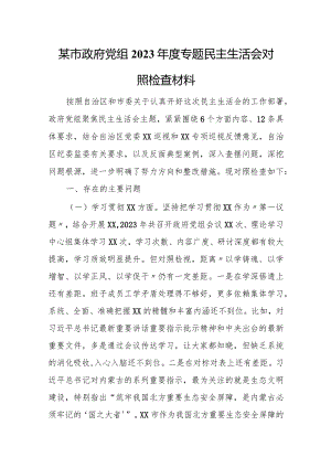 某市政府党组2023年度专题民主生活会对照检查材料.docx