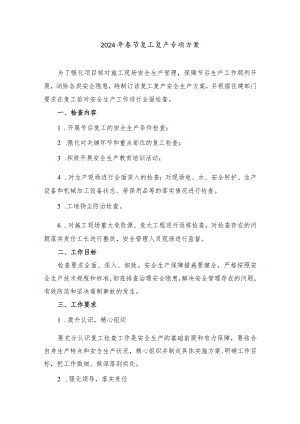 2024年机电工程项目部春节复工复产专项方案 汇编3份.docx