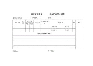 西安交通大学年生产实习计划表拟往实习单位详细地址邮编备注填表人年月日教学院长年月日.docx