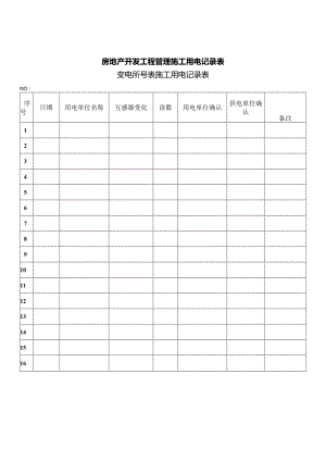 房地产开发工程管理施工用电记录表.docx