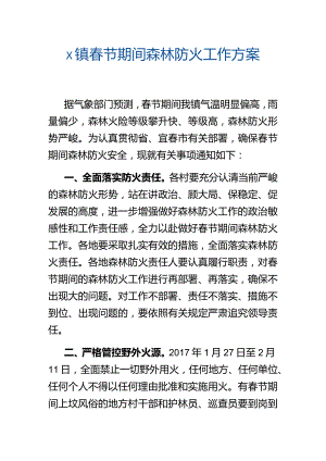 x镇春节期间森林防火工作方案.docx