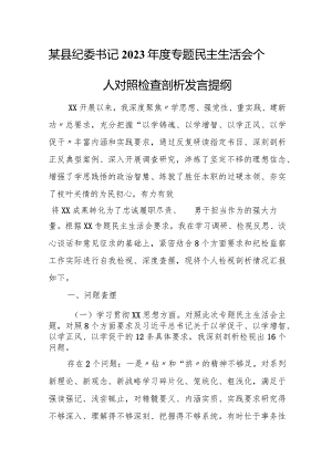 某县纪委书记2023年度专题民主生活会个人对照检查剖析发言提纲.docx