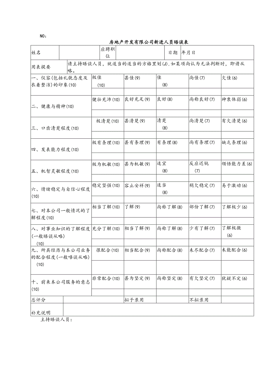 房地产开发有限公司新进人员晤谈表.docx_第1页