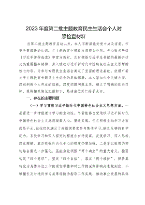 2023年度第二批主题教育专题民主生活会个人对照检查材料.docx