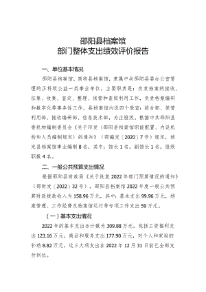 邵阳县档案馆部门整体支出绩效评价报告.docx