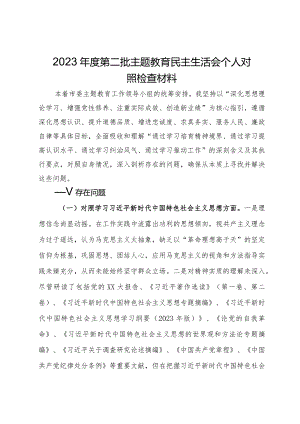 党员干部2023年度第二批主题教育民主生活会个人对照检查材料.docx