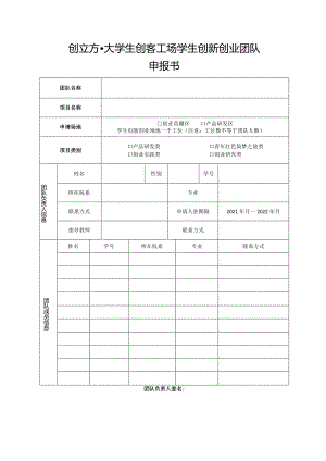 创立方大学生创客工场学生创新创业团队申报书.docx