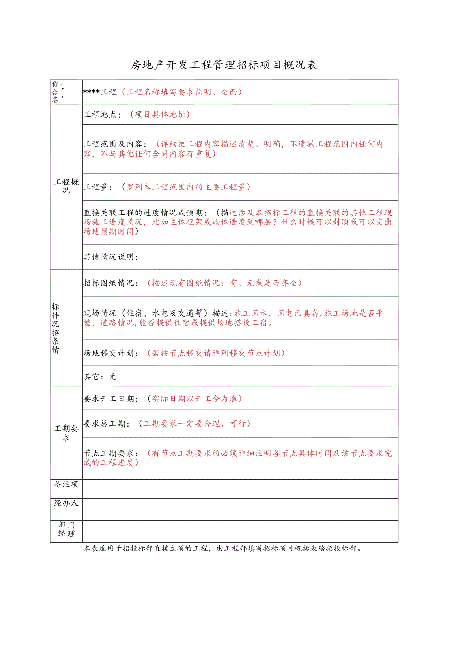 房地产开发工程管理招标项目概况表.docx_第1页