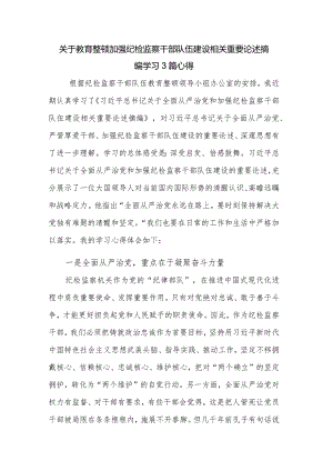 关于教育整顿加强纪检监察干部队伍建设相关重要论述摘编学习3篇心得.docx