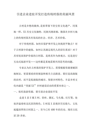 引进企业进驻开发打造传统村落的美丽凤景.docx