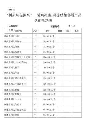 “树新风促振兴”一爱购凉山.彝家绣娘彝绣产品认购活动表.docx