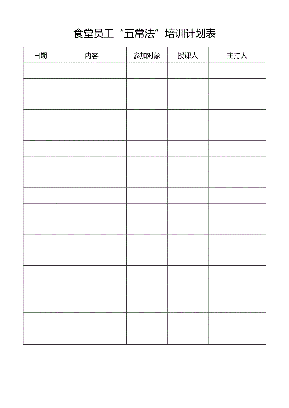 食堂员工“五常法”培训计划表.docx_第1页