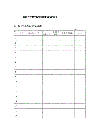 房地产开发工程管理施工用水记录表.docx