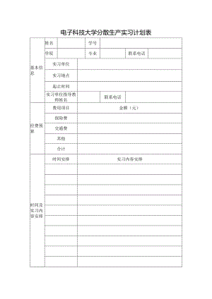 电子科技大学分散生产实习计划表.docx
