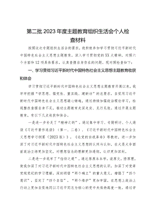 第二批2023年度主题教育组织生活会个人检查材料.docx