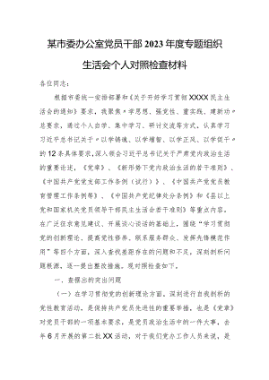 某市委办公室党员干部2023年度专题组织生活会个人对照检查材料.docx