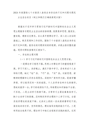 2024年度围绕七个方面深入查找自身存在的不足和问题专题民主生活会发言（树立和践行正确政绩观方面）.docx