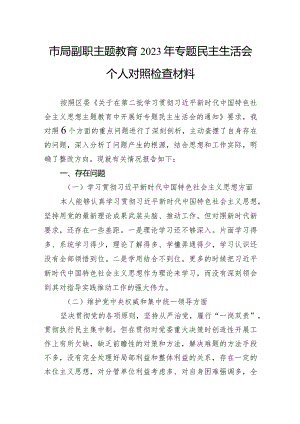 市局副职主题教育2023年专题民主生活会个人对照检查材料.docx