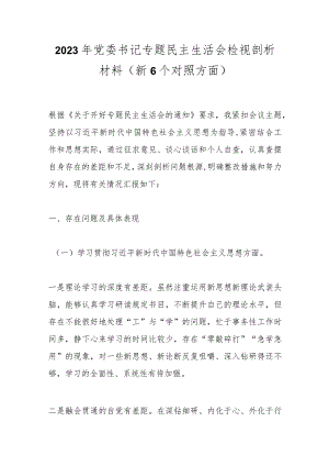 2023年党委书记专题民主生活会检视剖析材料（新6个对照方面）.docx