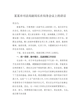 某某市司法局副局长在局务会议上的讲话.docx