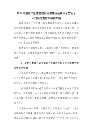 2024年度第二批主题教育民主生活会新六个方面个人对照检查材料多篇文稿.docx