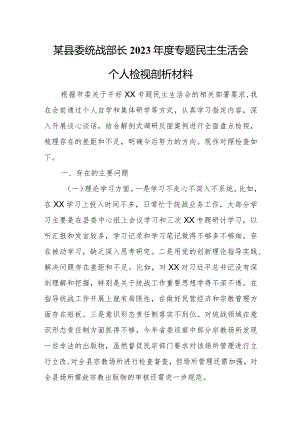 某县委统战部长2023年度专题民主生活会个人检视剖析材料.docx