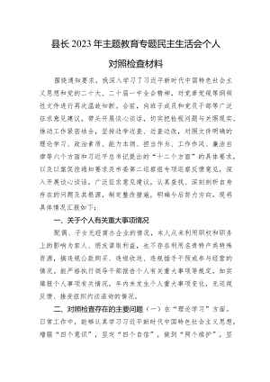 县长2023年主题教育专题民主生活会个人对照检查材料（巡察整改+个人事项）.docx