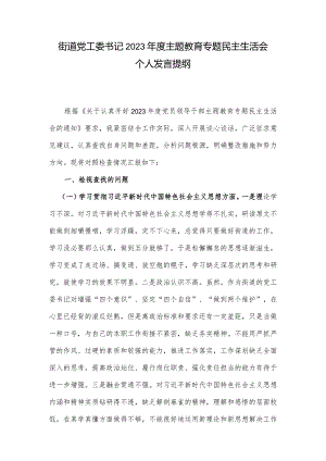 街道党工委书记2023年度主题教育专题民主生活会个人发言提纲.docx