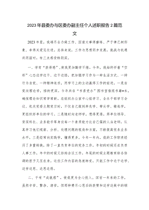 2023年县委办与区委办副主任个人述职报告2篇范文.docx
