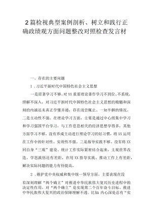2篇检视典型案例剖析、树立和践行正确政绩观方面问题整改对照检查发言材料.docx