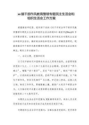 xx镇干部作风教育整顿专题民主生活会和组织生活会工作方案.docx