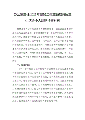 办公室主任2023年度第二批主题教育民主生活会个人对照检查材料.docx