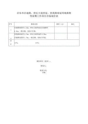 启东市启迪路、世纪大道西延、西苑路南延用地报批等前期工作项目市场询价表.docx