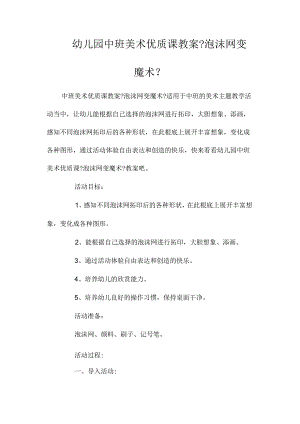 最新整理幼儿园中班美术优质课教案《泡沫网变魔术》.docx