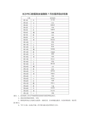 长沙市口腔医院友谊路院7月份医师急诊班表.docx