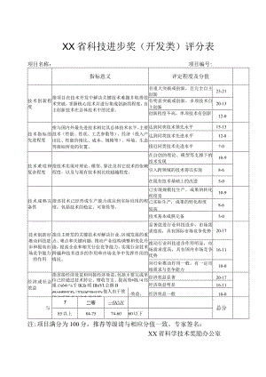 XX省科学技术进步奖评价指标-开发类.docx