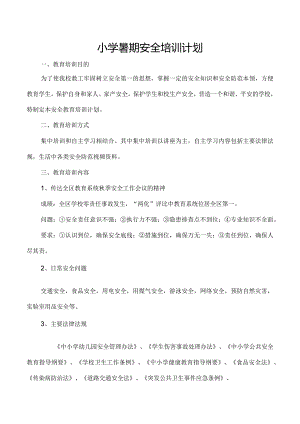 小学暑期安全培训计划.docx