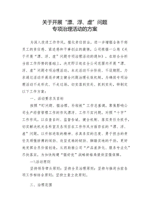 关于开展”漂、浮、虚“问题专项治理活动的方案.docx