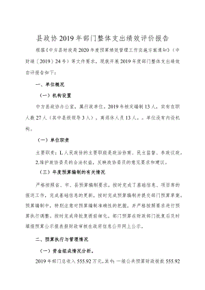 县政协2019年部门整体支出绩效评价报告.docx