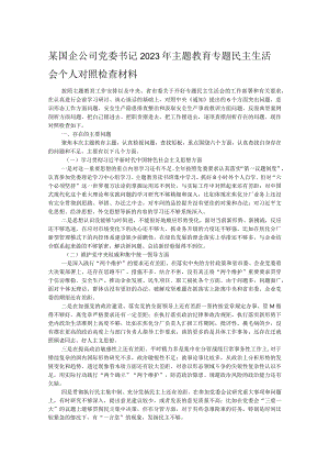 某国企公司党委书记2023年主题教育专题民主生活会个人对照检查材料.docx
