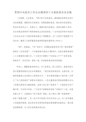 贯彻中央经济工作会议精神四个方面抓落实发言稿.docx