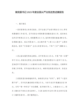 镇党委书记2023年度全面从严治党述责述廉报告.docx